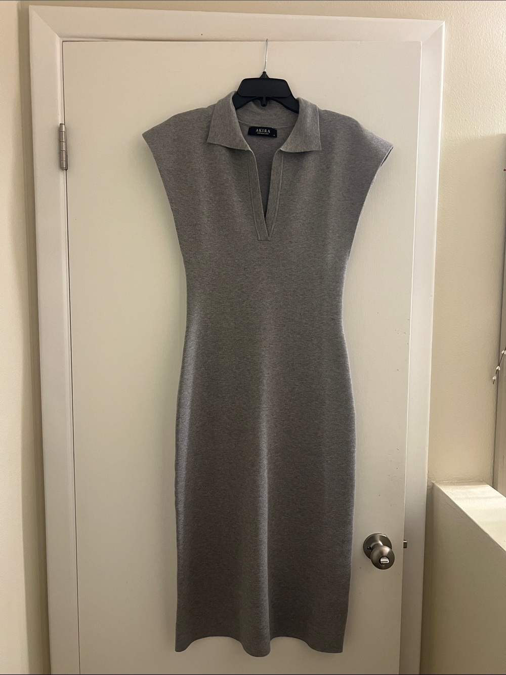 AKIRA Grey Polo-Neck Knit Midi Dress